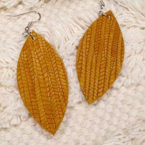 Mustard Yellow Textured Leather Petal Earrings
